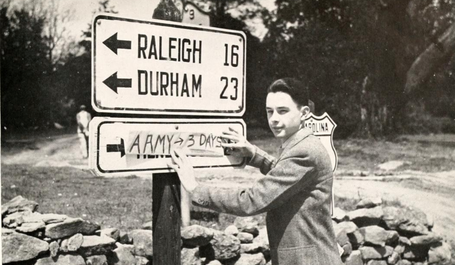 Wake Forest College senior and reservist Dean Willis called to duty in 1943.