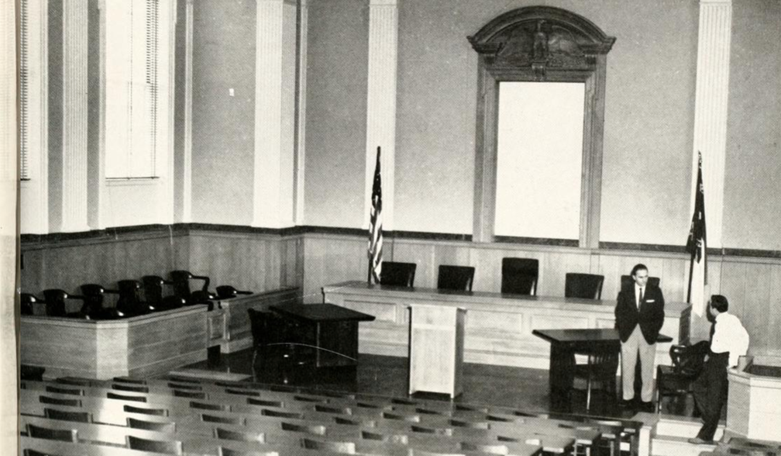 A new courtroom in the law school building on Wake Forest College’s Winston-Salem campus.
